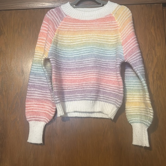 Six Fifty Soft Boutique Rainbow Multicolor Striped Balloon Sleeve Sweater Sm. - Picture 1 of 7